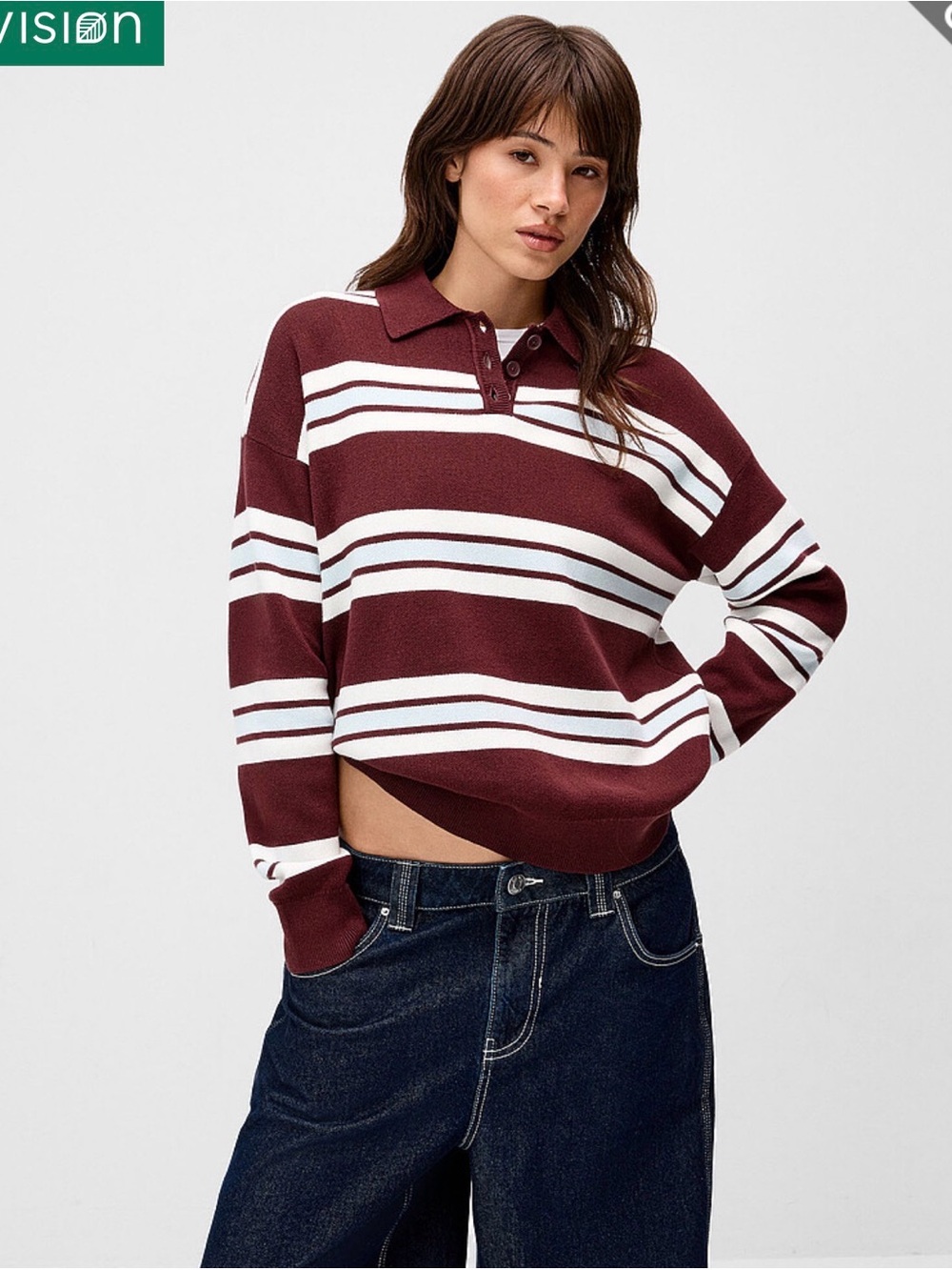 Twik Wide stripe polo-collar sweater